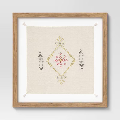 24" x 24" Framed Embroidered Textile Wall Art Gold/Blue - Threshold™ | Target