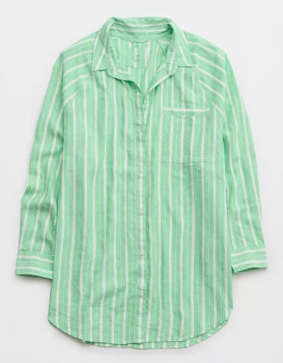 Aerie Pool-To-Party Linen Edition Cover Up Shirt | American Eagle Outfitters (US & CA)