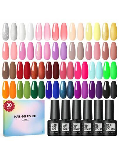 coscelia 30pcs Removable Fluorescent Nail Gel Kit, Includes Red, Yellow, Pink, White Glitter Nail... | SHEIN