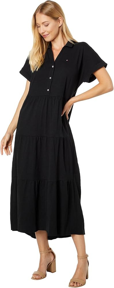 Tommy Hilfiger Women's Tiered Skirt Maxi Short Sleeve Casual | Amazon (US)