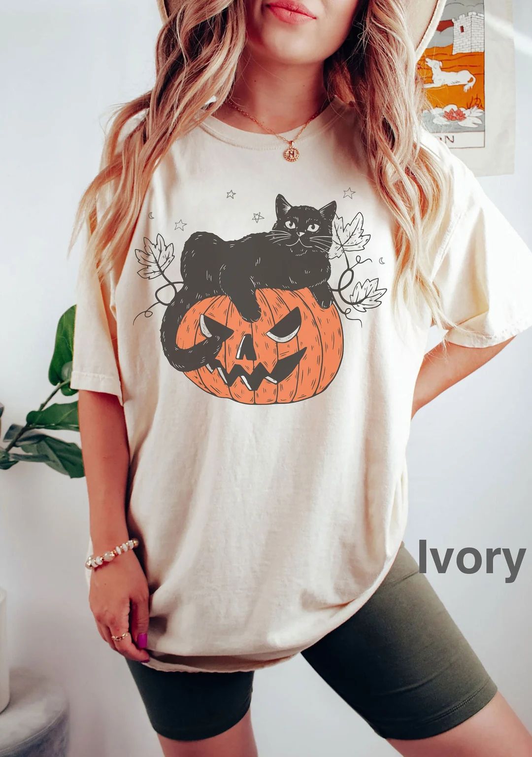 Comfort Colors® Black Cat on Pumpkin shirt, shirt for fall, Black Cat t-shirt, Halloween Black C... | Etsy (US)
