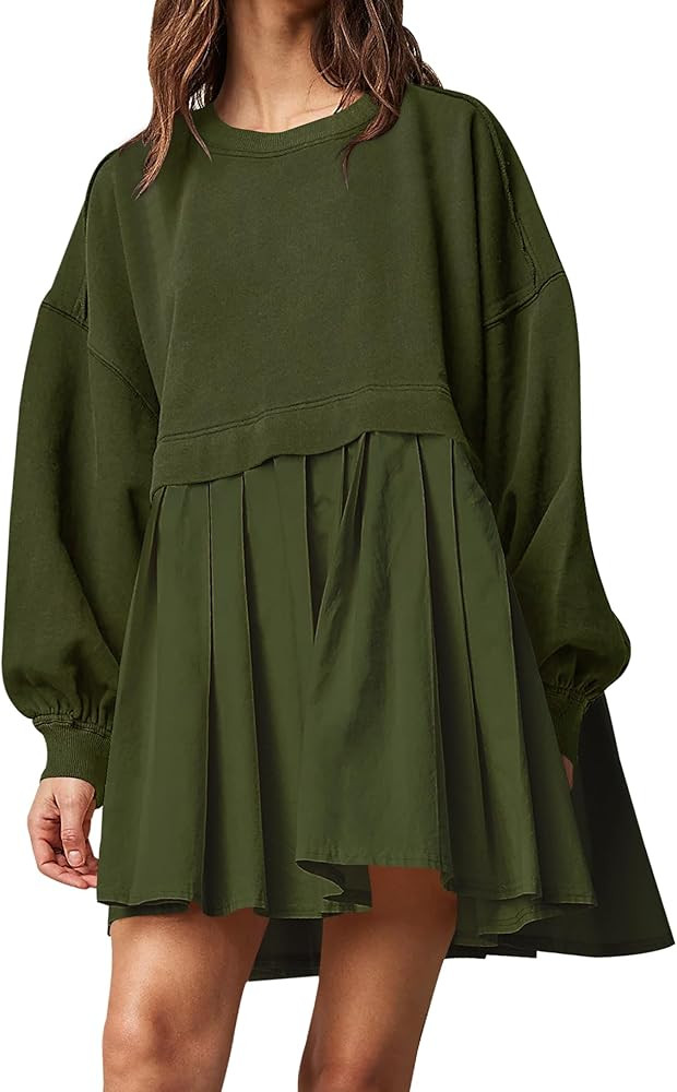 Ugerlov Womens Oversized Sweatshirt Dress Long Sleeve Crewneck Pullover Tops Relaxed Fit Sweatshirts | Amazon (US)