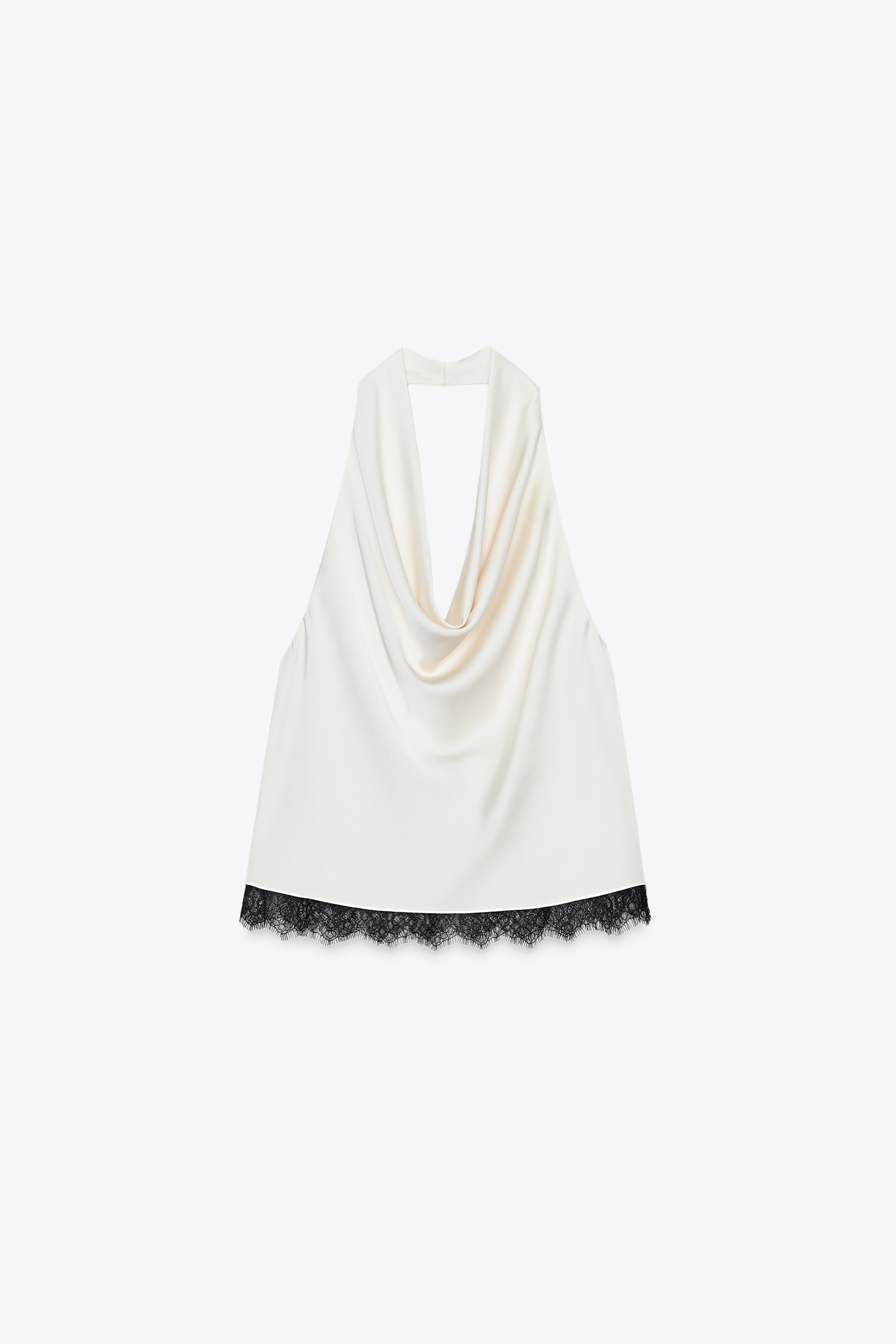 SATIN HALTER TOP WITH LACE | Zara UK