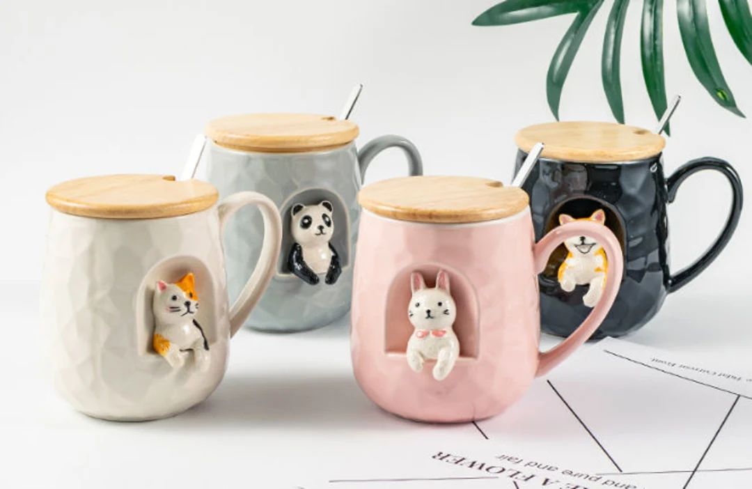 Cute Cat, Panda, Dog, Rabbit Ceramic Mug/ Personalised Large Tea Coffee Cups / Cute Gifts for Fri... | Etsy (US)