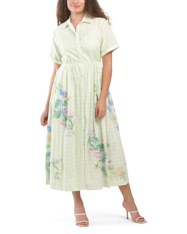 Tie Waist Maxi Shirt Dress With Florals | TJ Maxx