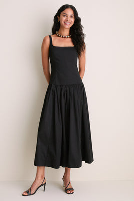 Black Cotton Sateen Dominique Maxi Dress | Tuckernuck (US)