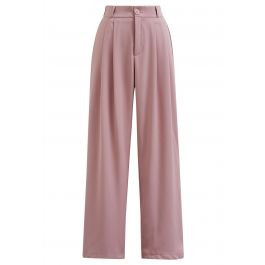 Simple Pleat Straight-Leg Pants in Pink | Chicwish