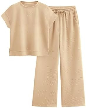 PRETTYGARDEN 2 Piece Outfits For Women Casual Tracksuit Short Sleeve Tops And Wide Leg Long Pants... | Amazon (US)