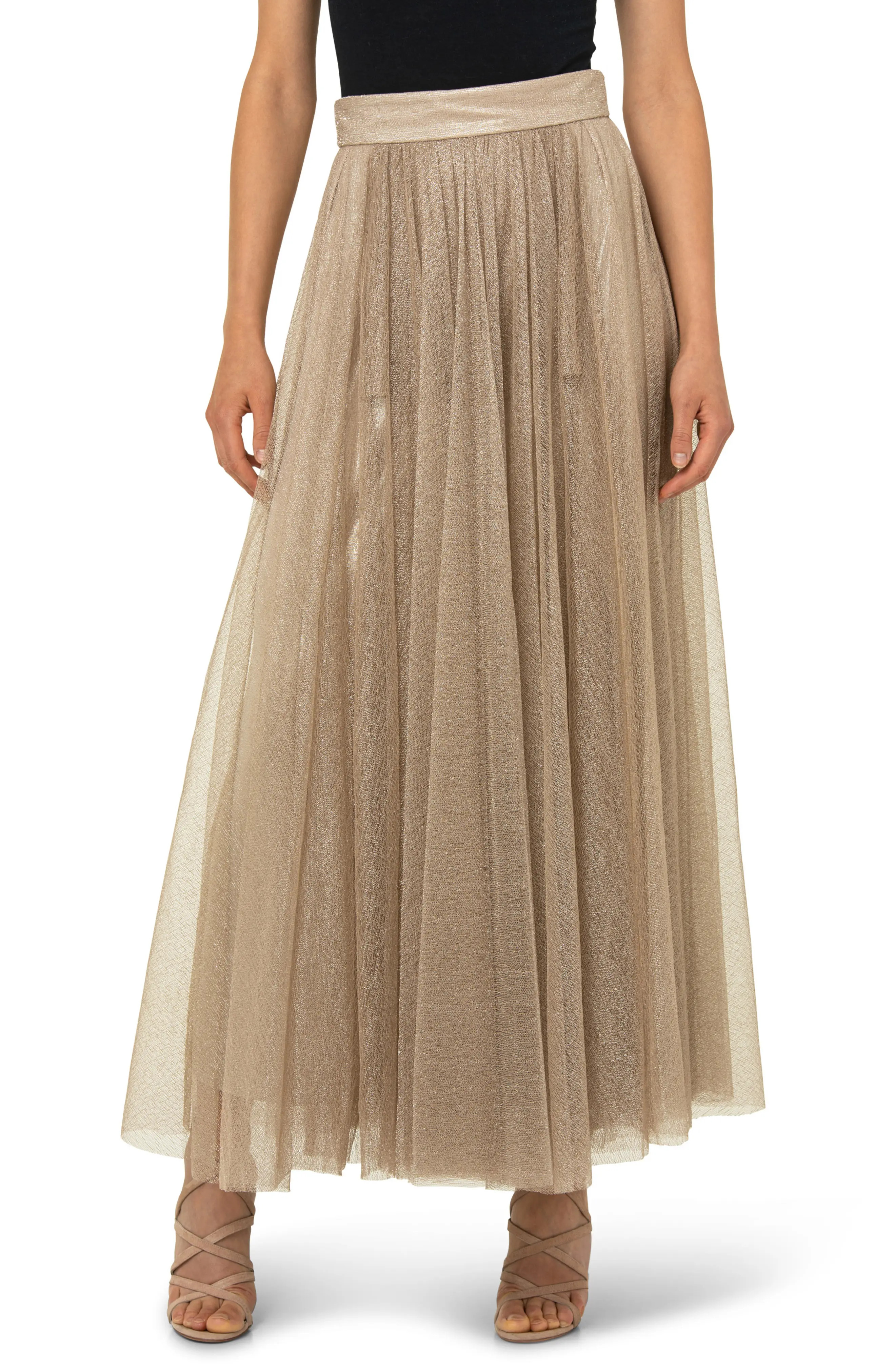 Akris Pleated Tulle & Jersey A-Line Skirt in Gold at Nordstrom, Size 6 | Nordstrom