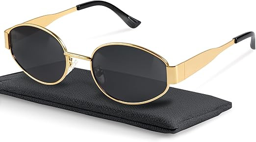 livho Retro Polarized Sunglasses - UV400 Protection, Oval Shape, Metal Frames - Matching Soft Cas... | Amazon (US)