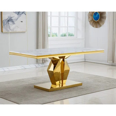 White Marble Dining Table, Luxurious 70" Marble Table Dining with 0.71" Thick Printed Marble Tabletop and Stainless Steel Pedestal, Modern Kitchen Din | Wayfair North America