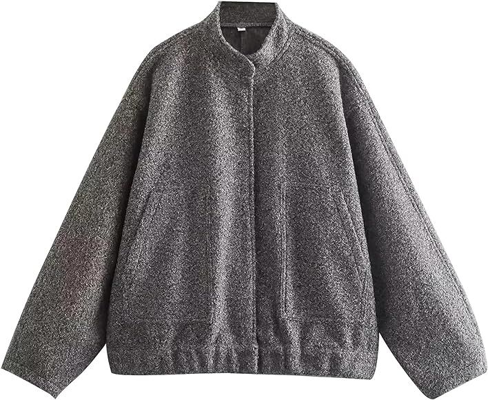 ELizoop Women's Casual Button Down Jackets Oversized Varsity Wool Blend Coat Winter Bomber Outwea... | Amazon (UK)