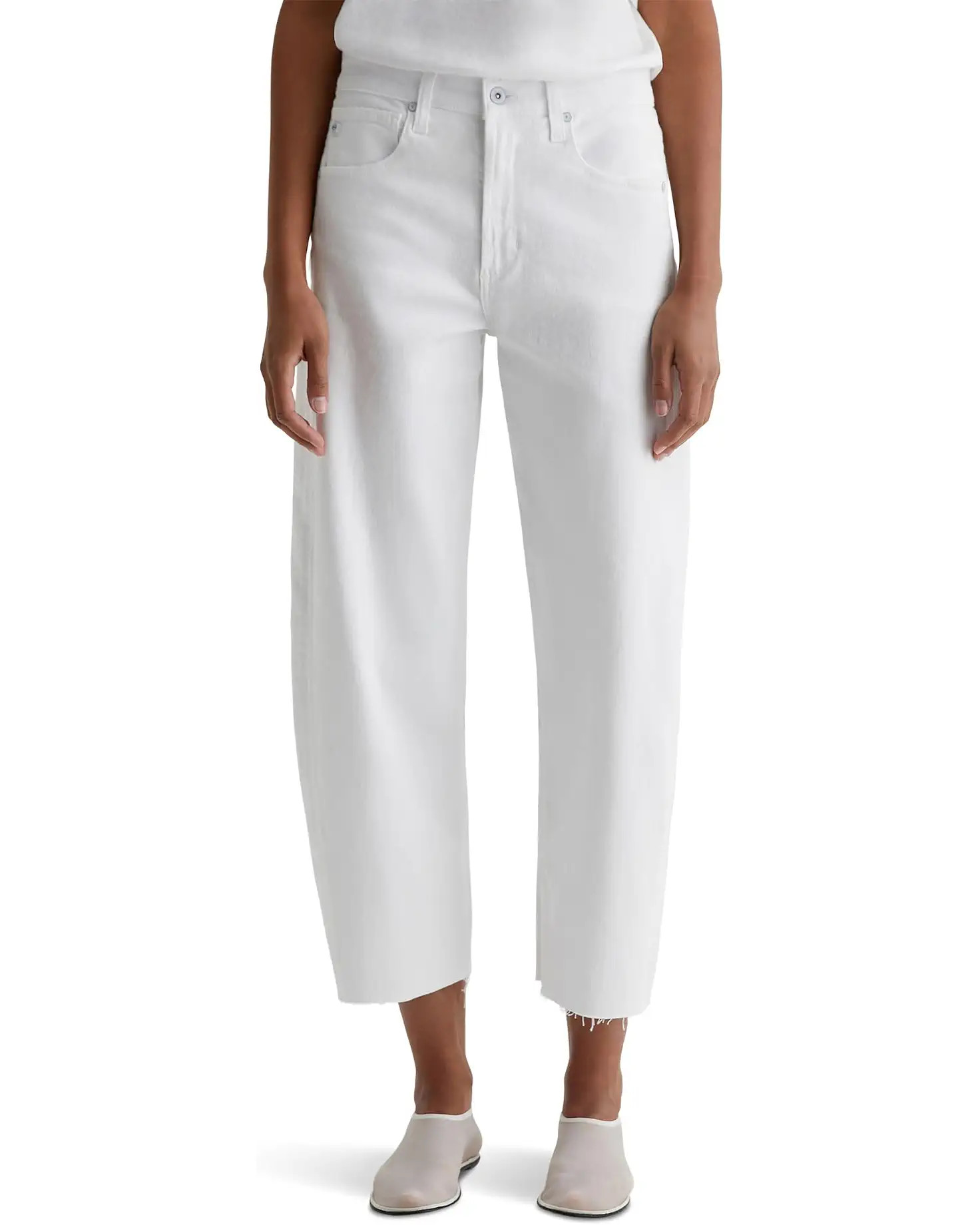 Women's AG Jeans Hattie High-Rise Crop Barrel in Gallery White | Zappos.com