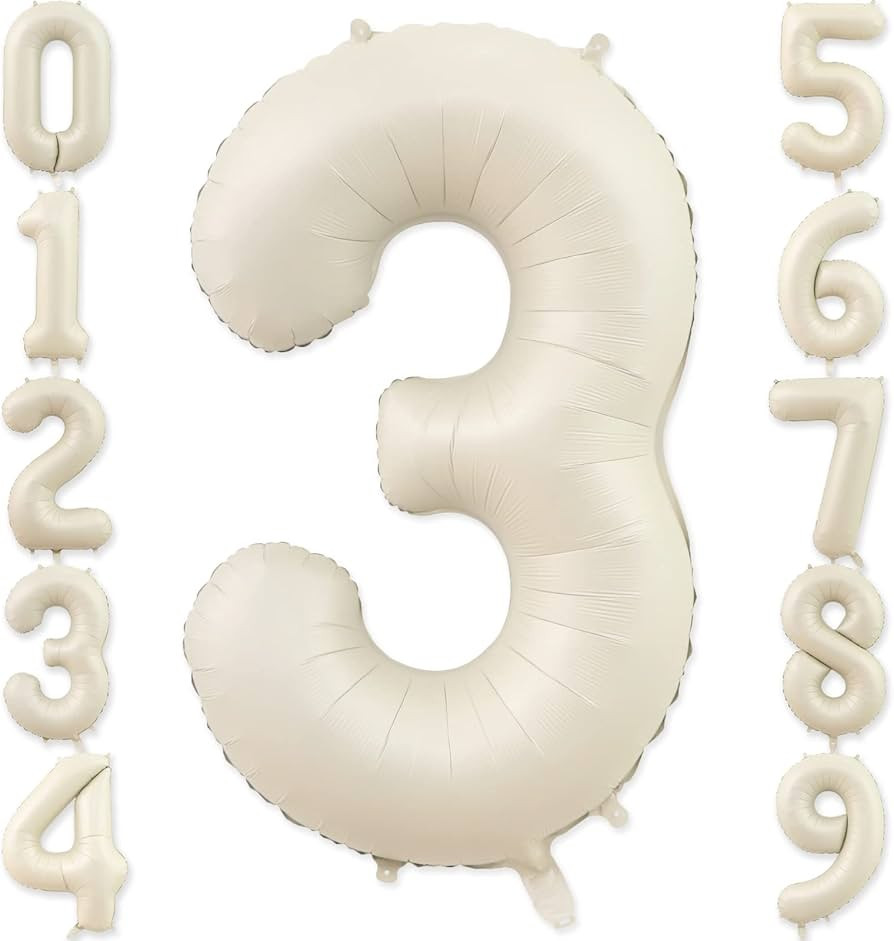 3 Balloon, Number 3 Balloon, 3 Balloon Number 40 Inch, Sand White Large Big Foil Number Balloons ... | Amazon (US)