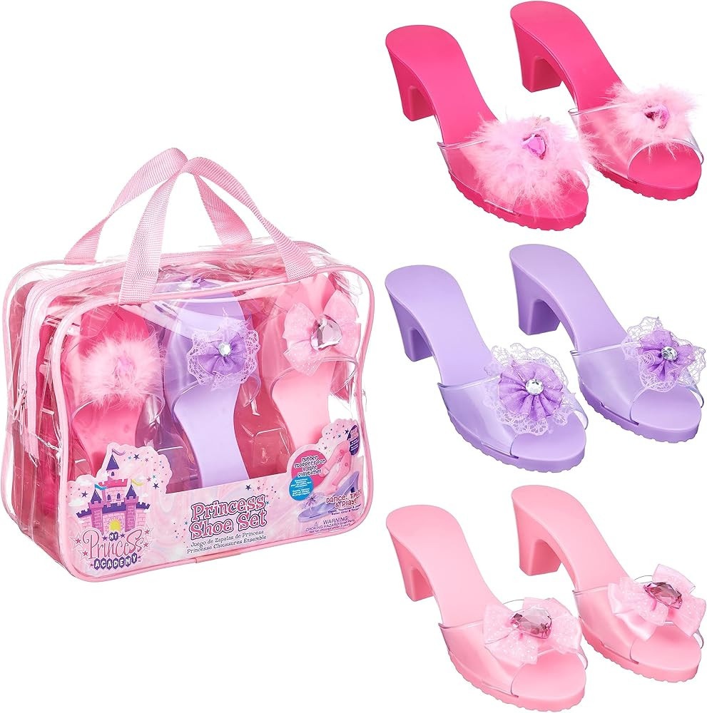3-Pack Princess Shoe Set - Dress Up Royalty Kids Heels Slip On Shoes - Pastel Colored Princess Dr... | Amazon (US)