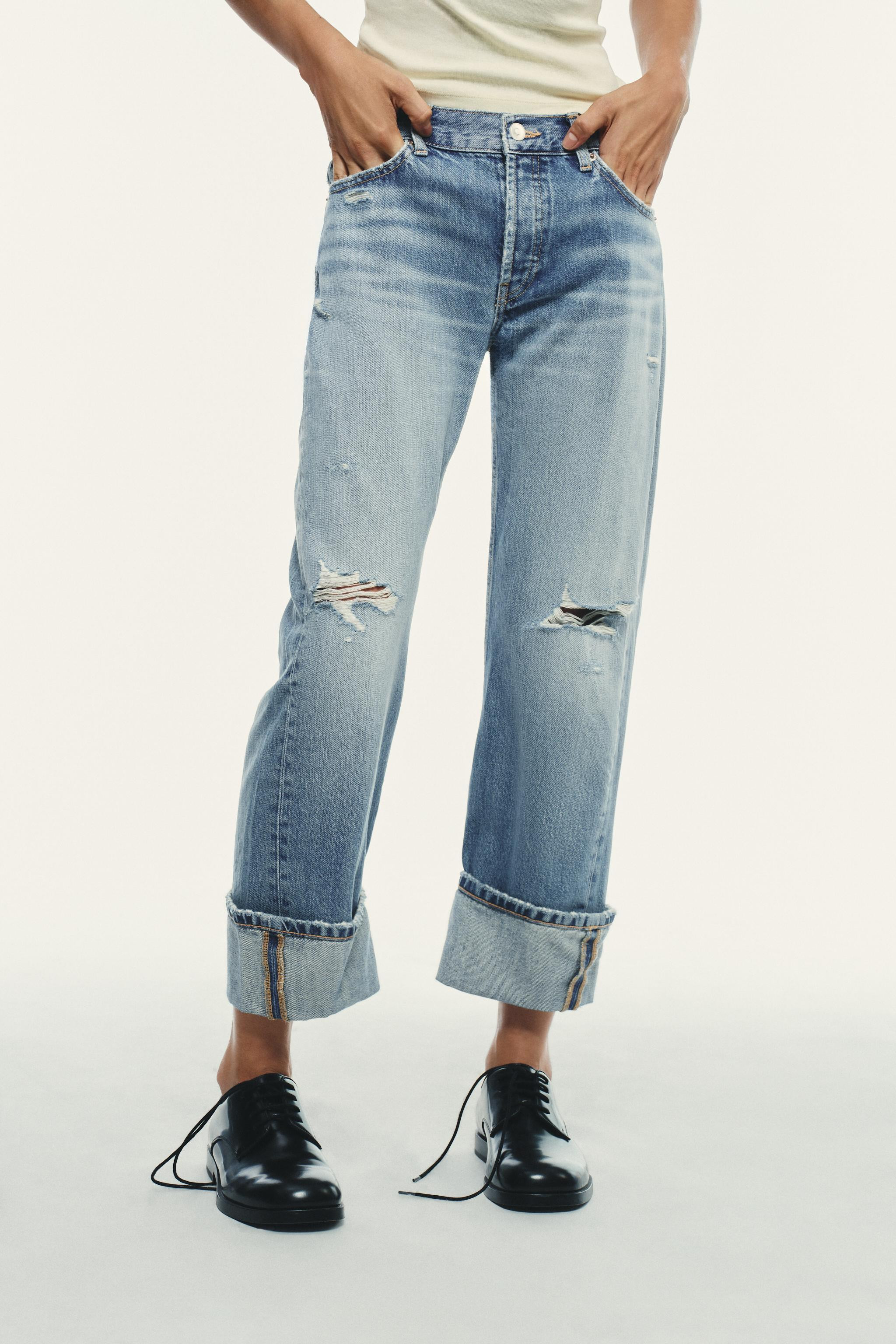 TRF MID-RISE RIPPED STRAIGHT JEANS | Zara US