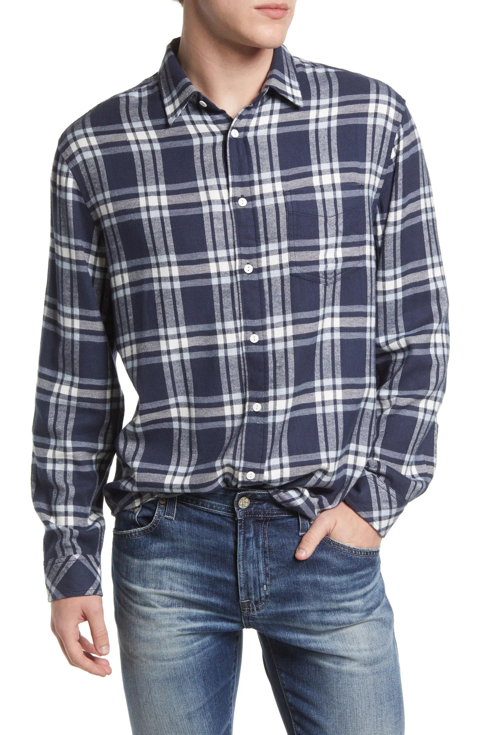 Lennox Plaid Brushed Cotton Blend Button-Up Shirt | Nordstrom