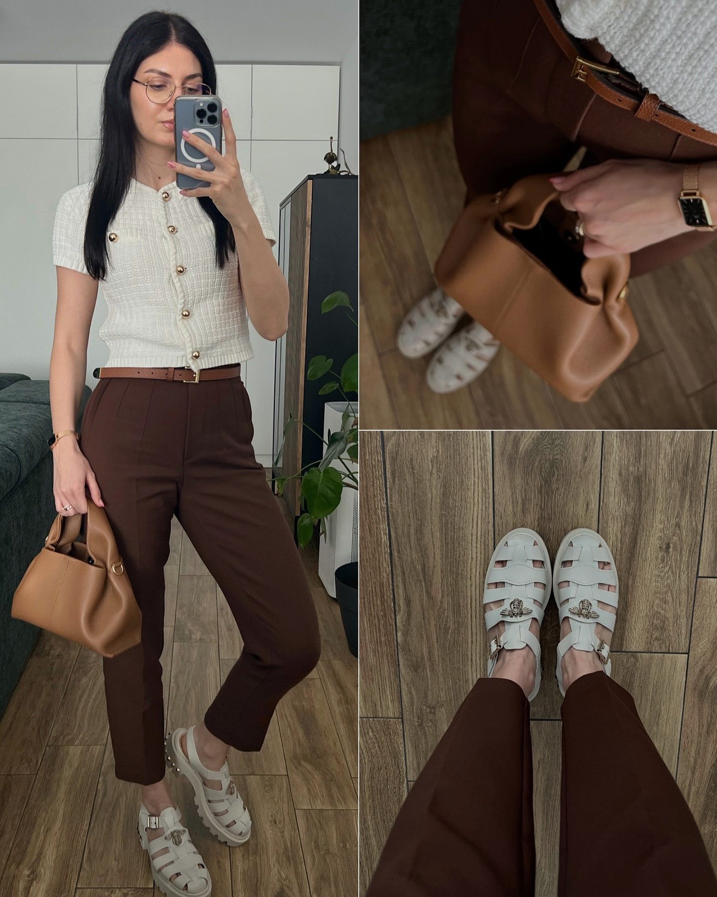 Keeping it simple & comfy for the office today 👩🏻‍💻 - brown accessories, the most flattering @zara pants, and my fave @musette.official sandals.

Would you wear this at work?