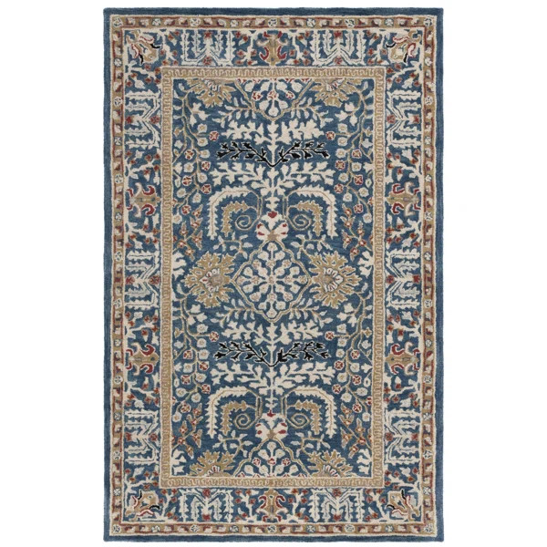 Armintha Oriental Wool Dark Blue Area Rug | Wayfair North America