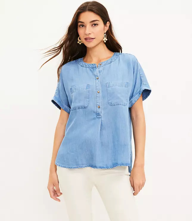 Chambray Pocket Henley Shirt | LOFT
