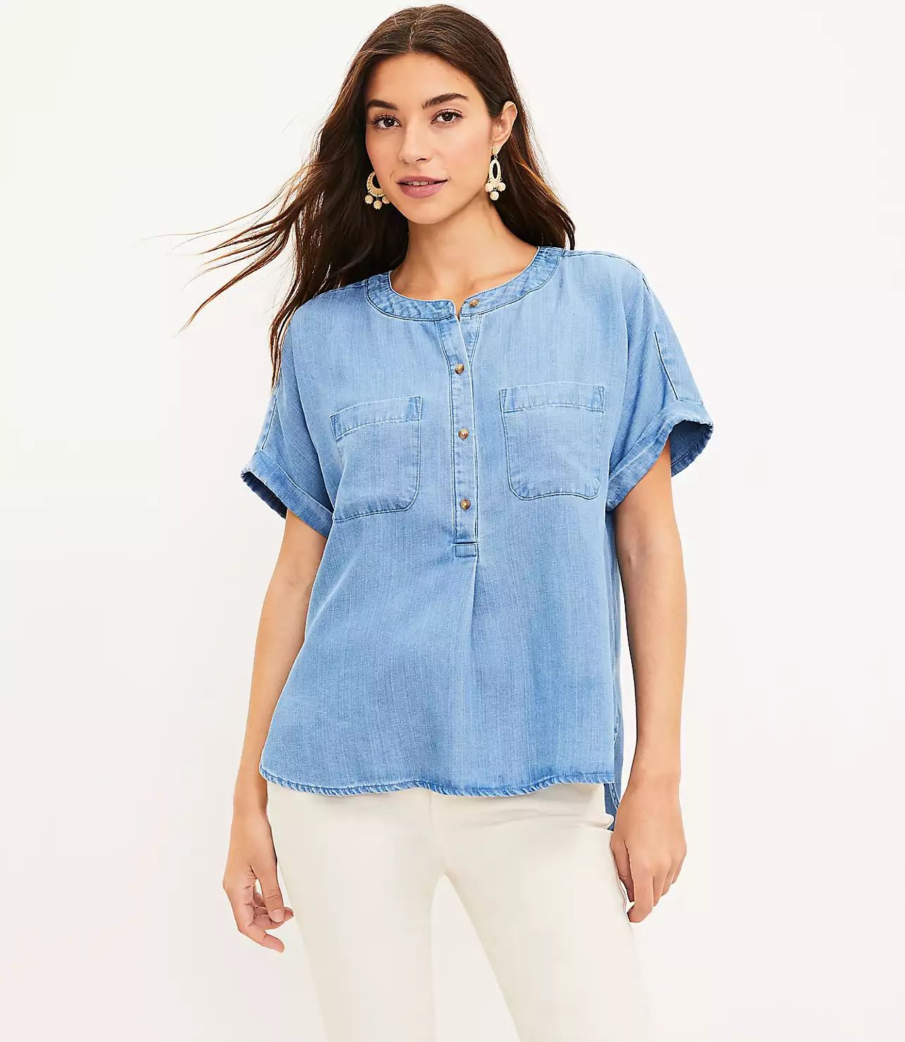 Chambray Pocket Henley Shirt | LOFT