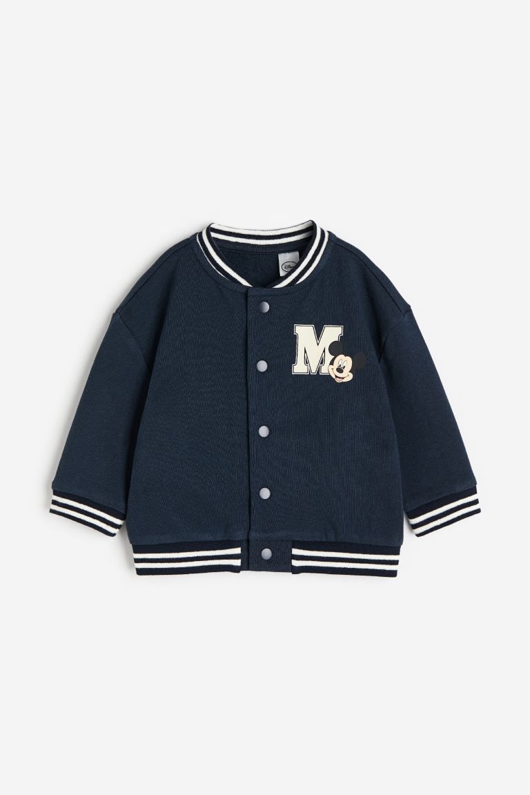 Printed Baseball Jacket - Dark blue/Mickey Mouse - Kids | H&M US | H&M (US + CA)
