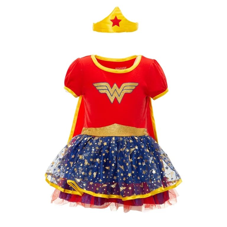 DC Comics Wonder Woman Girl's Halloween Fancy-Dress Costume for Toddler, with Gold Tiara Cape 3T | Walmart (US)