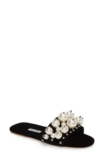 Women's Miu Miu Imitation Pearl Embellished Slide Sandal | Nordstrom
