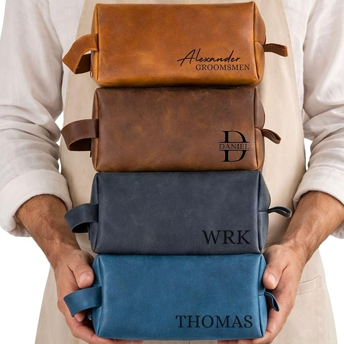Personalized Leather Toiletry Bag for Men - Handmade Custom Travel Size Dopp Kit, Gift for Gradua... | Amazon (US)