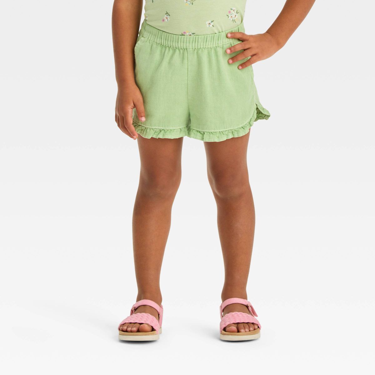 Toddler Girls' Elevated Shorts - Cat & Jack™ Green 3T: Comfortable Twill Fabric, Elastic Waistb... | Target