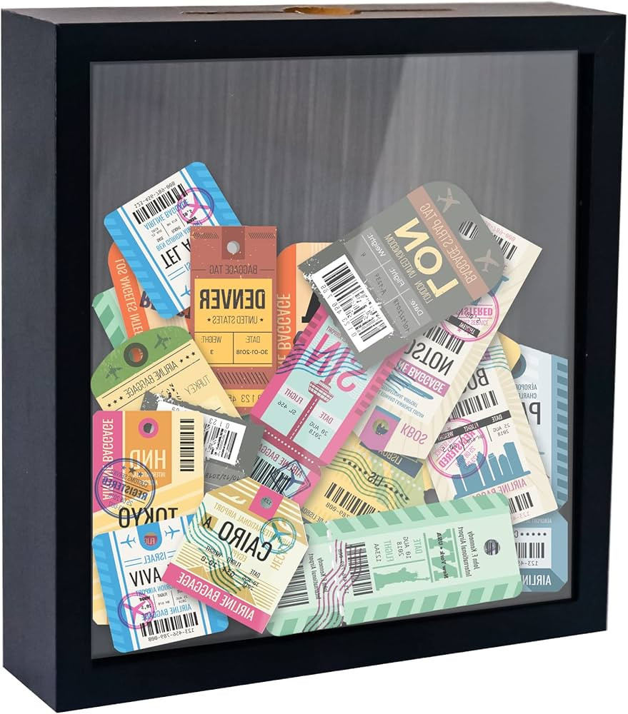 Small Shadow Box Black 8x8 Top Loading Display Case Frame with Slot, Movie Travel Sporting Events... | Amazon (US)