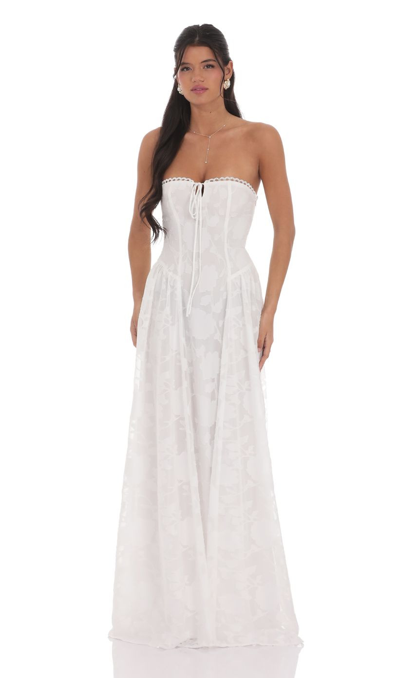 Floral Lace-Up Maxi Dress in White | Lucy in the Sky