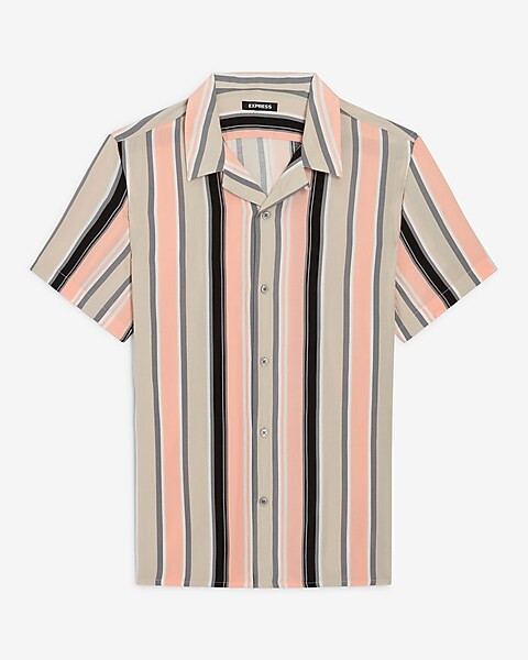 Striped Rayon Short Sleeve Shirt | Express