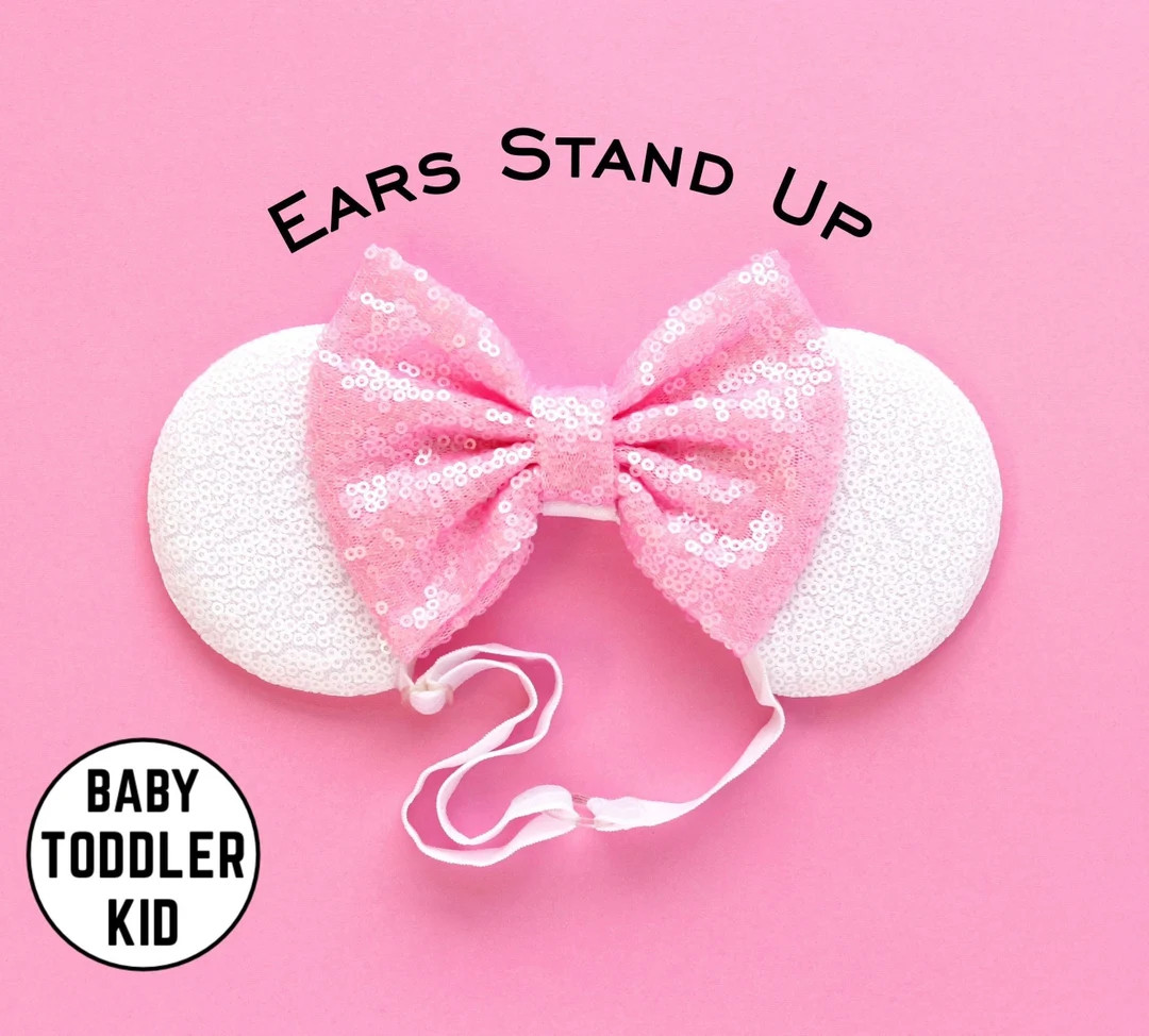 Mickey Ears, Baby Toddlers Mickey Ears, Minnie Ears Elastic Band, Pink and White Ears, Mouse Ears... | Etsy (US)