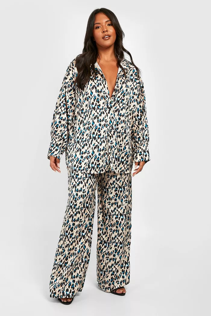 Plus Leopard Print Shirt And Pants Two-Piece | Boohoo.com (US & CA)