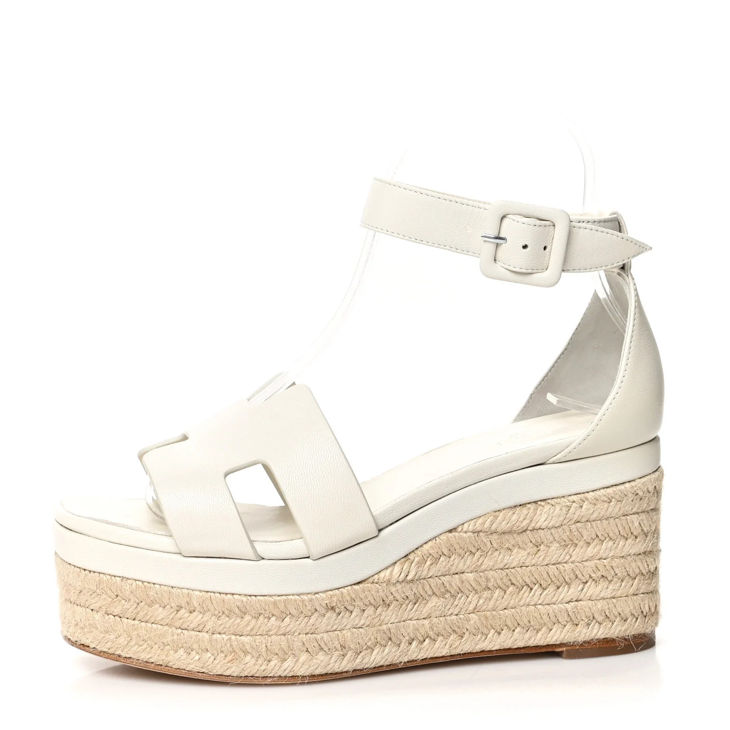 HERMES Goatskin Elda Espadrille Wedge Sandals 35 White | FASHIONPHILE (US)