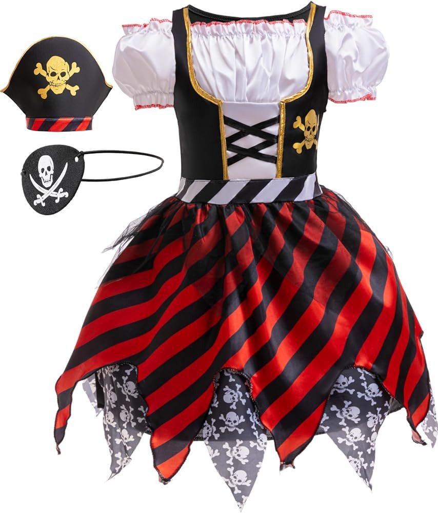 BanKids Pirate Costume Kids Pirate Hat Eye Patch Role Play Girls Dress Up Halloween Costume Cospl... | Amazon (US)