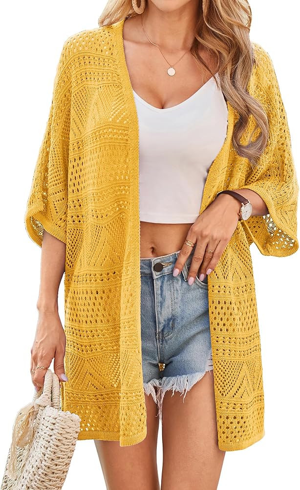 GRACE KARIN Womens Summer Short Sleeve Crochet Cardigan Sweaters Lightweight 2026 Oversized Knit ... | Amazon (US)