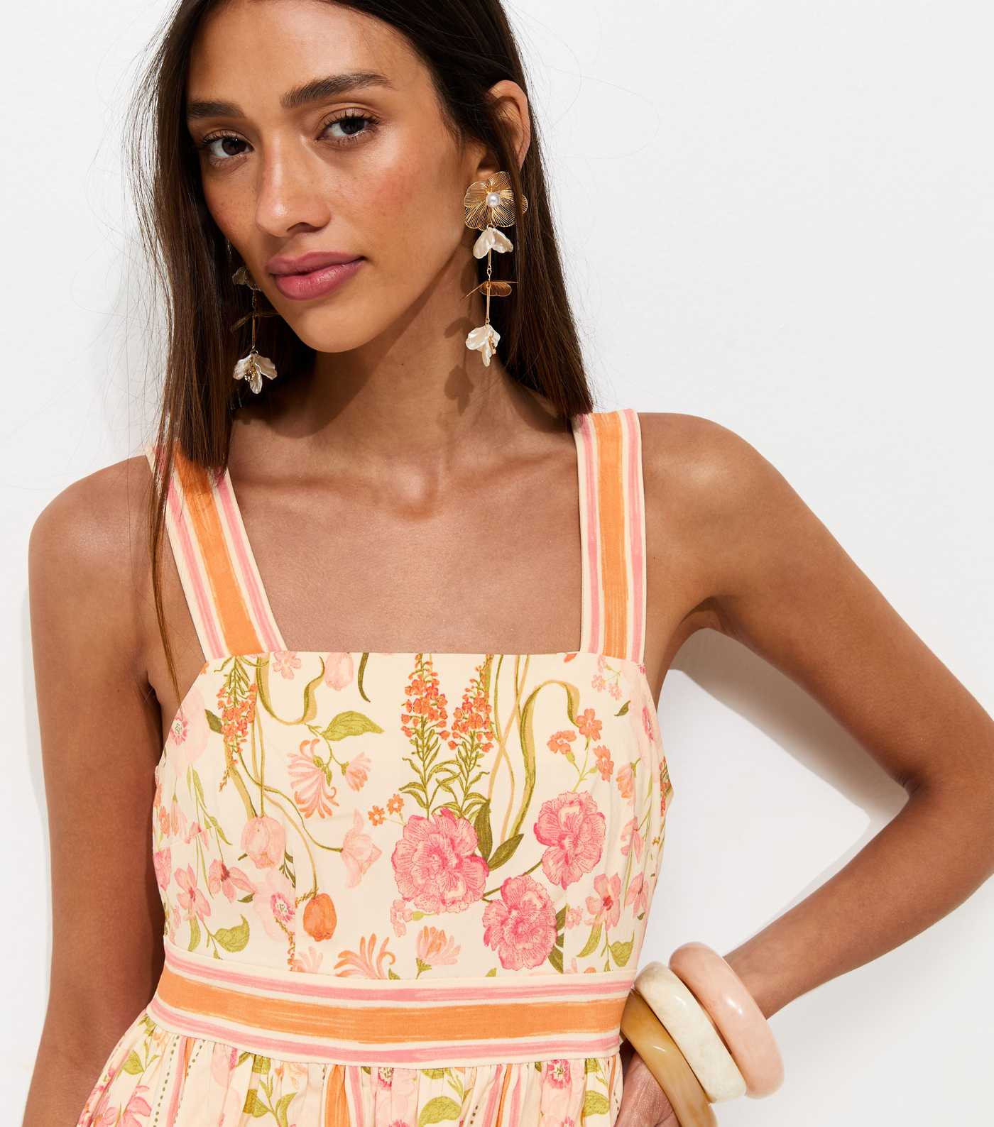 Orange Border Floral Print Midi Dress | New Look | New Look (UK)