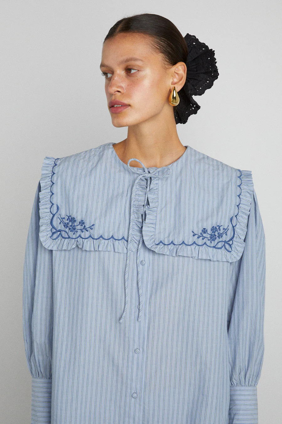 nordine square collar blouse - blue stripe | Damson Madder