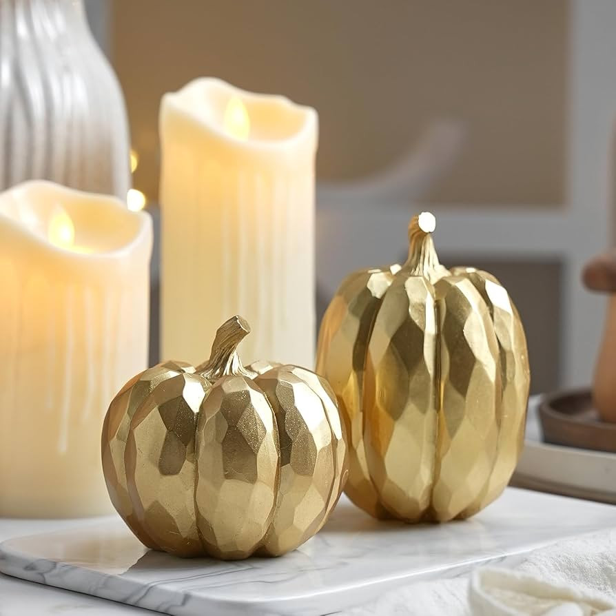 FESTGLOX Pumpkin Decor Fall Decoration, Resin Gold Pumpkins for Decorating | Amazon (US)