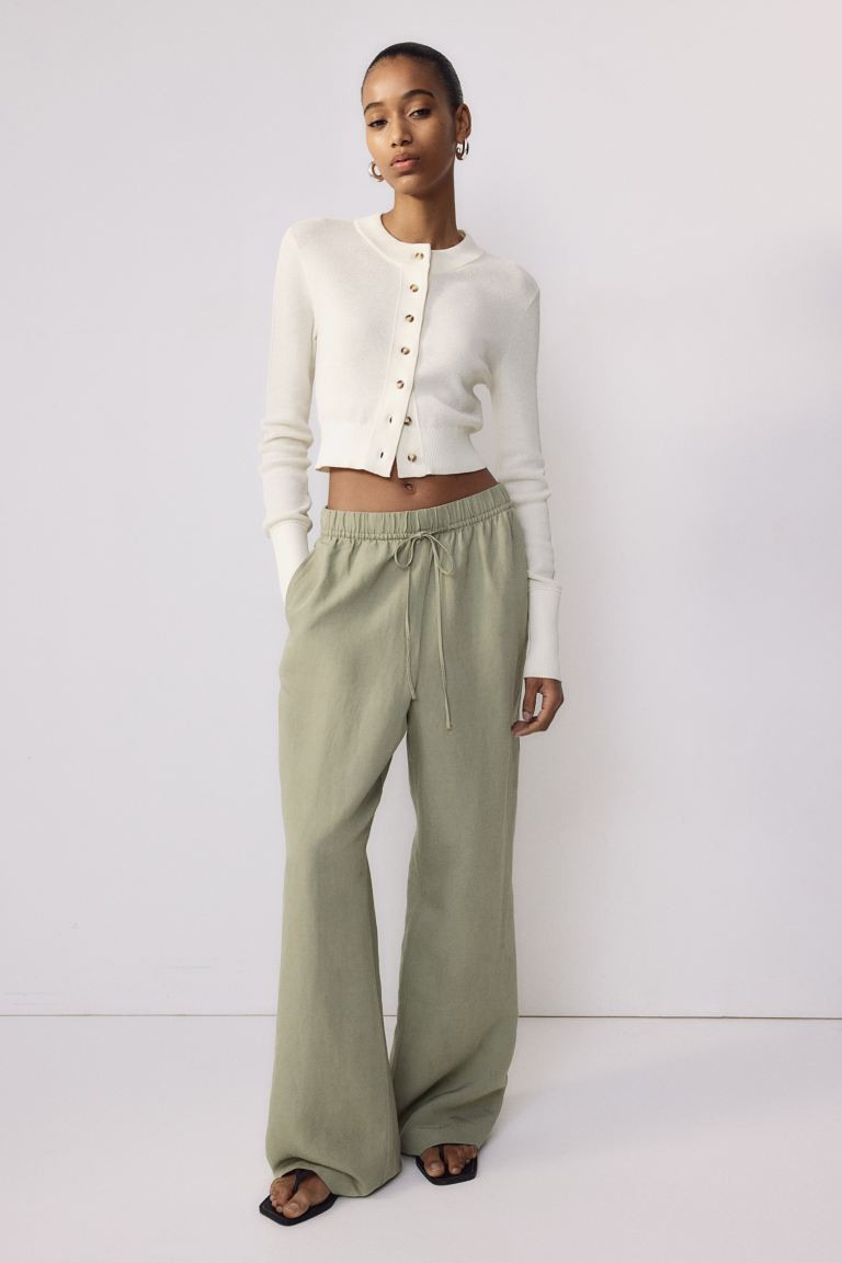Linen-blend Pull-on Pants - Light beige - Ladies | H&M US | H&M (US + CA)