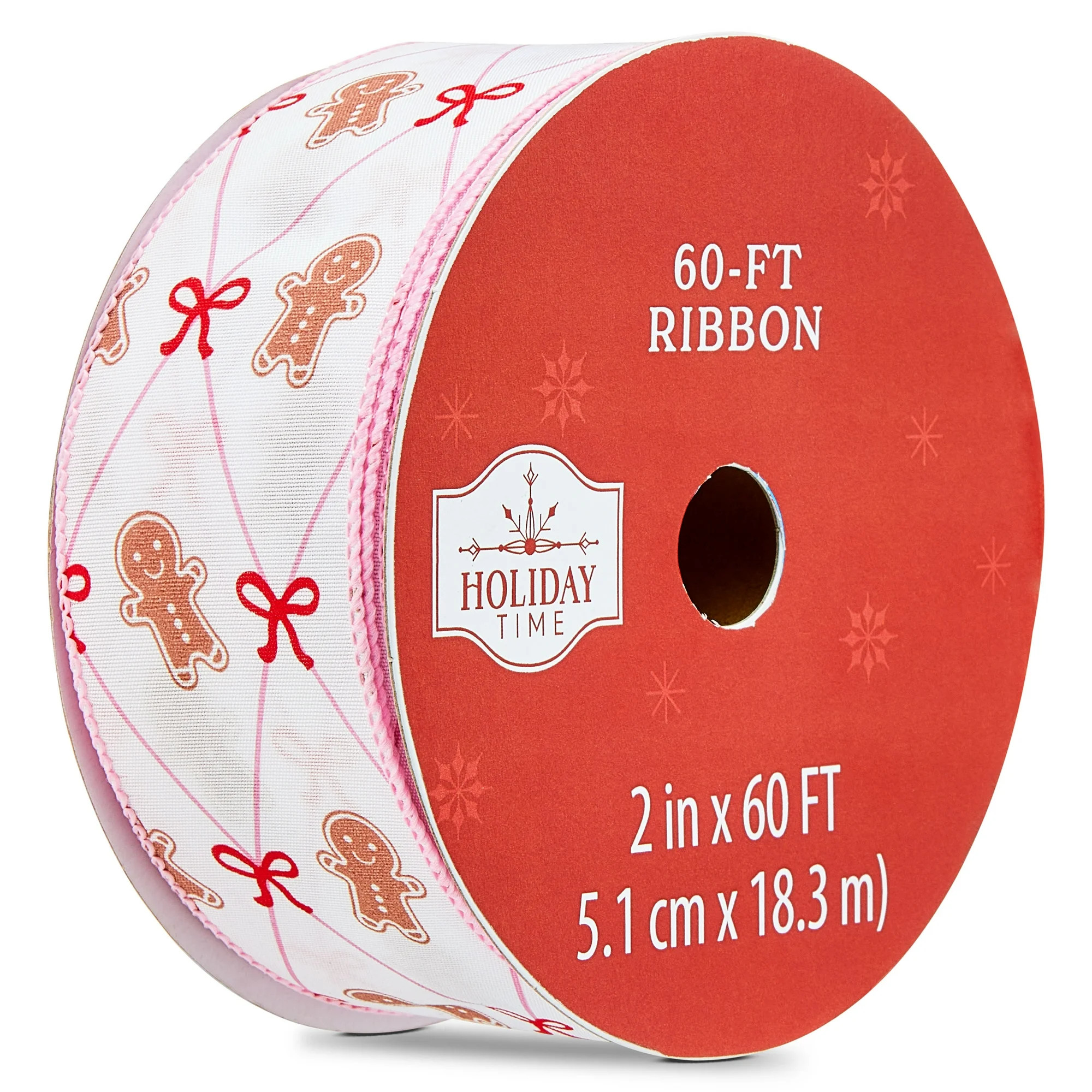 Gingerbread Man Christmas Ribbon, White and Brown, 2" x 60', by Holiday Time | Walmart (US)