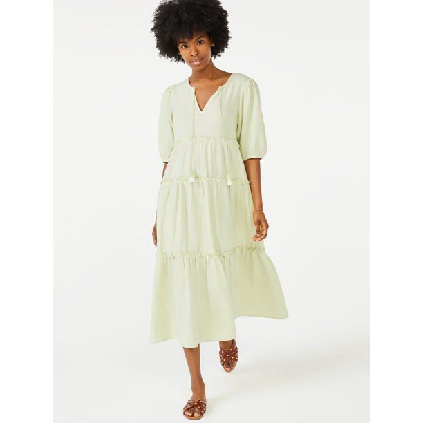 Scoop Women's Peasant Dress with Puff Sleeves | Walmart (US)