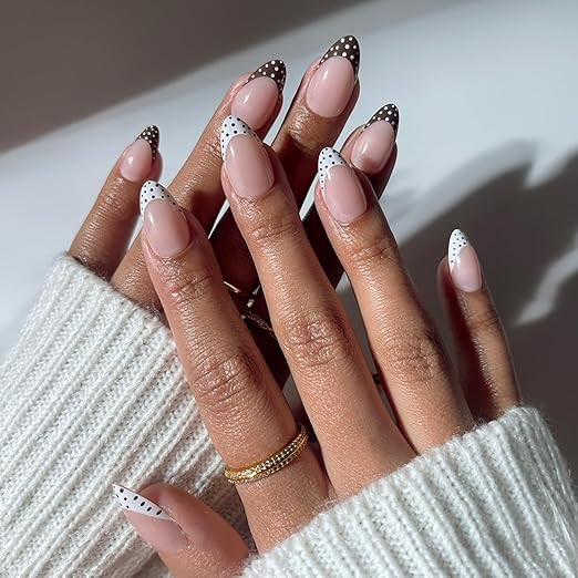 Glamnetic Press On Nails - Short Almond Fake Nails with Polka Dot French Tips, Glossy Finish | Sa... | Amazon (US)