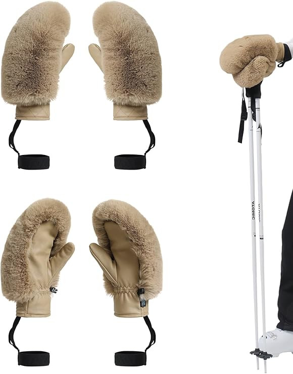 GSOU SNOW Women's Ski Mittens Faux Fur Snowboard Gloves Snow Mittens Winter Outdoor Warm | Amazon (US)