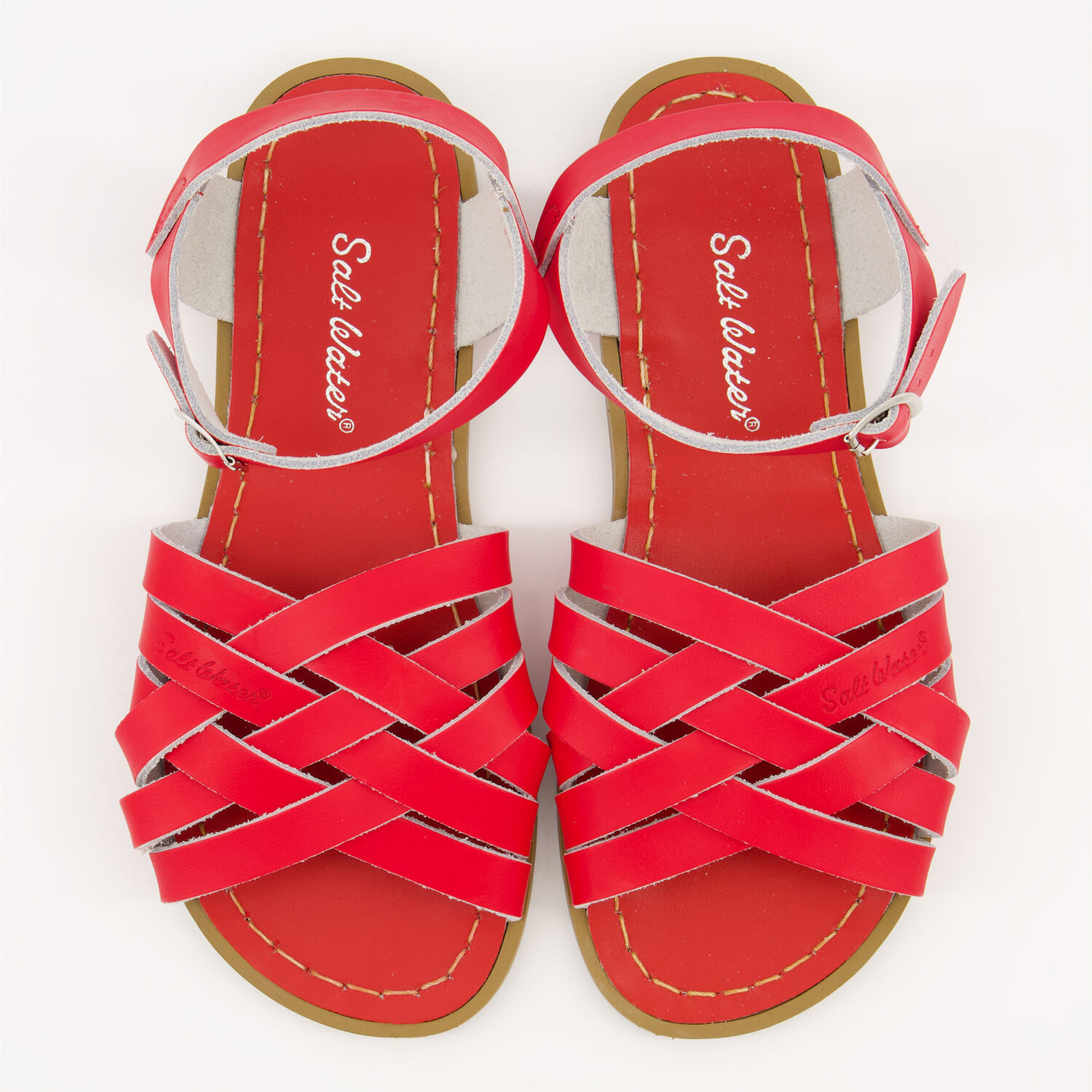 Red Leather Retro Flat Sandals | TK Maxx