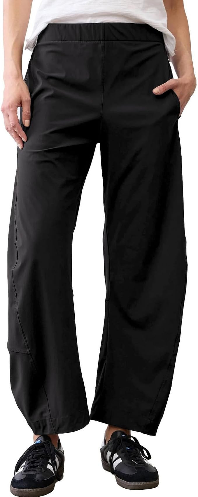 Womens Barrel Pants Elastic Waistband Tapered Leg Trousers | Amazon (US)