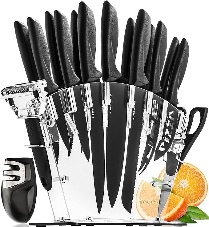 Home Hero 17 Pieces Kitchen Knives Set, 13 Stainless Steel Knives + Acrylic Stand, Scissors, Peel... | Amazon (US)