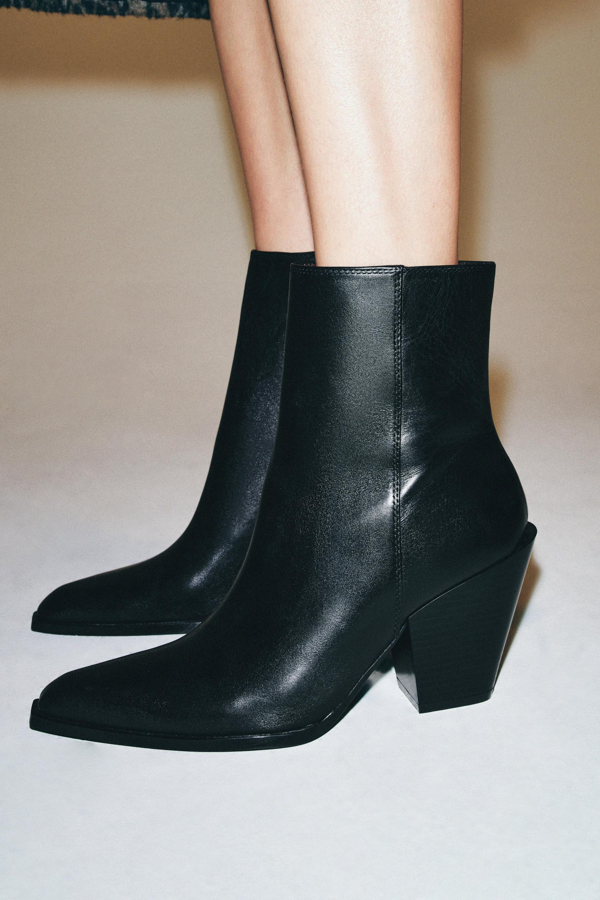 Zara - Leather Cowboy Ankle Boots - Black - 9 - Woman | Zara UK